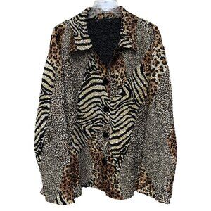 Analogy Leopard Print Womens 2X Solid Black Reversible Jacket Button Up
